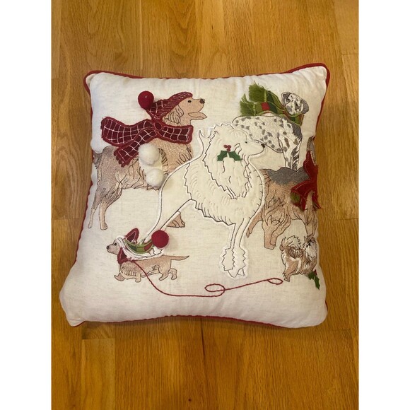 Pier One Christmas PARK AVENUE Dogs Embroidered Pillow - Picture 1 of 9